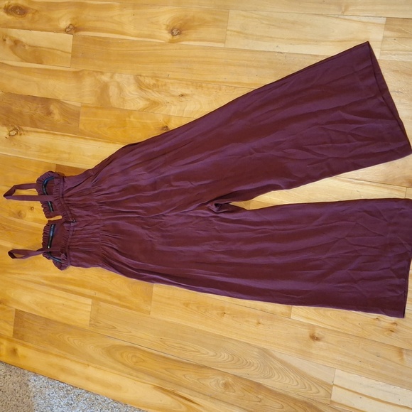 Madewell Pintuck Cami Wide-leg Jumpsuit Size 00 Burgundy Oxblood Wine - Picture 14 of 15